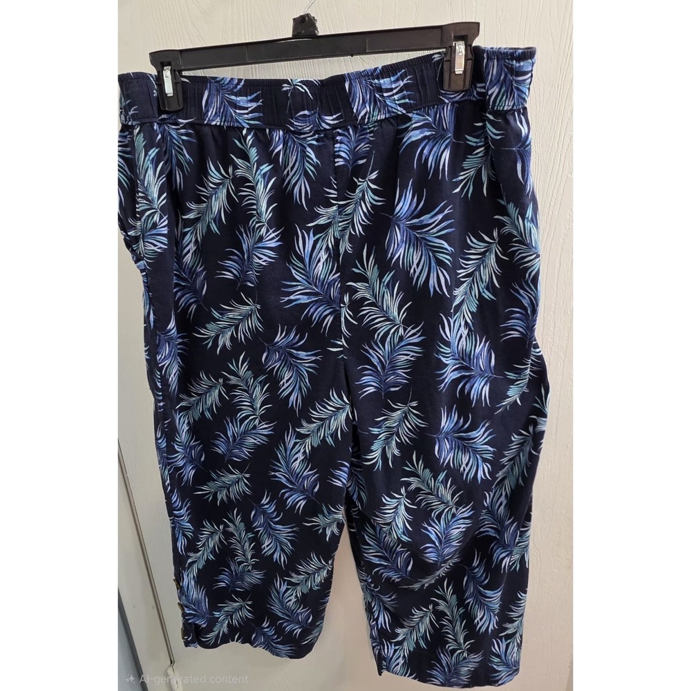 Croft Barrow Womens 1X Pull On Cropped Pants wide leg palm tropical boho beachy